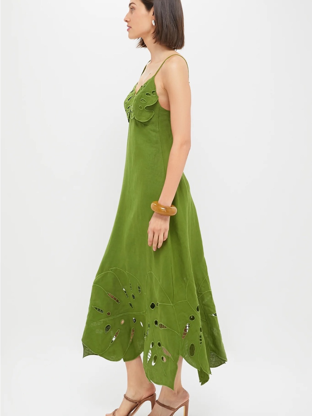FARM Rio Olive Green Eyelet Midi Dress - Picture 6 of 8